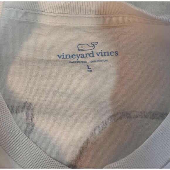 Vineyard Vines White Blue Long Sleeve Pocket Crew Tee Large 100% Cotton Womens - Picture 5 of 8